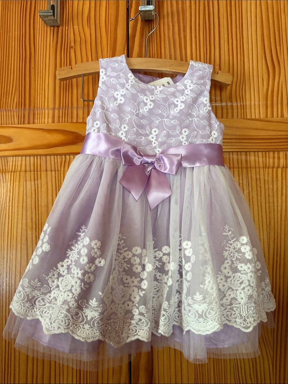 Bonnie Baby Lilac Lace & Satin Bow Formal Dress